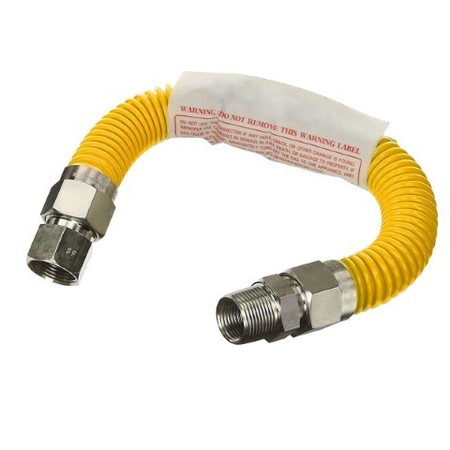 FLEXTRON Gas Line Hose 3/8'' O.D.x12'' Len 3/8" FIPxMIP Fittings Yellow Coated Stainless Steel Flexible FTGC-YC14-12I